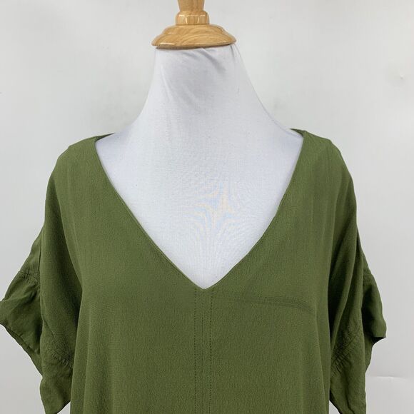 Madewell T Shirt Dress Womens M Medium Olive Green Novel Shift Drapey Side Vents - Picture 3 of 15